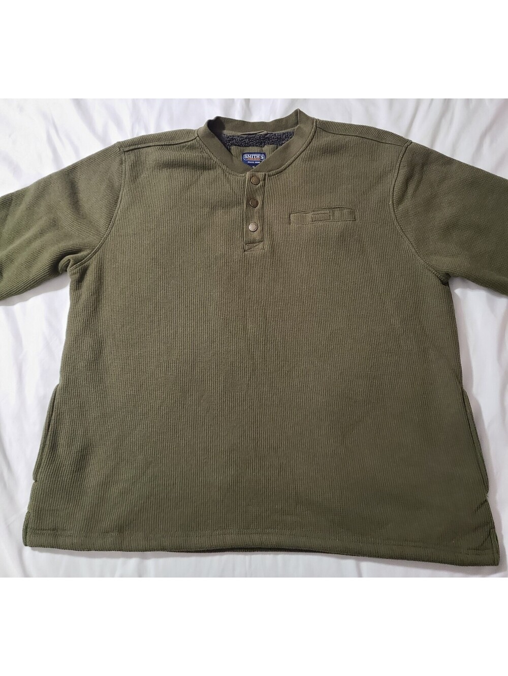 Smith's Workwear Thermal Henley Pullover Mens Sz XL Green Sherpa-Bonded Sweater